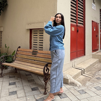 ELSIE Handloom Linen Indigo Stripe Raglan Sleeve Shirt
