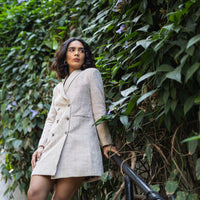 VANYA Beige Handloom Kala Cotton Blazer Dress
