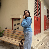 ELSIE Handloom Linen Indigo Stripe Raglan Sleeve Shirt