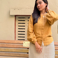 ELSIE Handloom Linen Mustard Raglan Sleeve Shirt