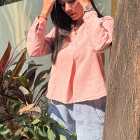 ELSA Pink Handloom Linen Top