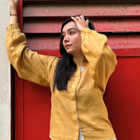 ELSIE Handloom Linen Mustard Raglan Sleeve Shirt