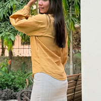 ELSIE Handloom Linen Mustard Raglan Sleeve Shirt