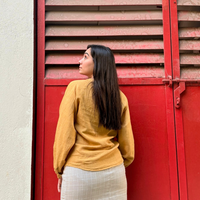 ELSIE Handloom Linen Mustard Raglan Sleeve Shirt