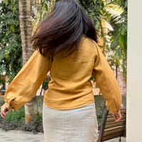 ELSIE Handloom Linen Mustard Raglan Sleeve Shirt