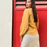 ELSIE Handloom Linen Mustard Raglan Sleeve Shirt