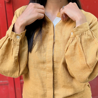 ELSIE Handloom Linen Mustard Raglan Sleeve Shirt
