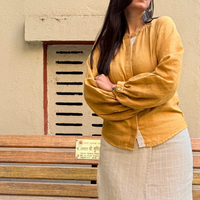 ASTRID Beige Linen Check and Stripe Skirt