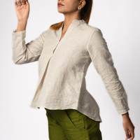 ELSA Beige Handloom Linen Top