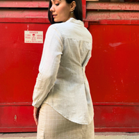 ASTRID Beige Linen Check and Stripe Skirt
