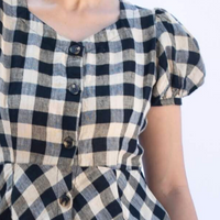 VANI Black White Check Linen Top
