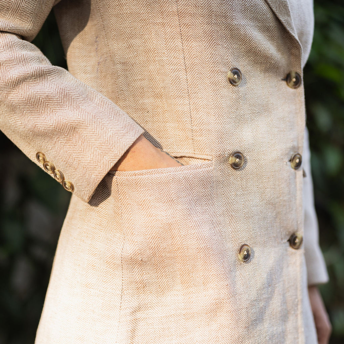 VANYA Beige Handloom Kala Cotton Blazer Dress