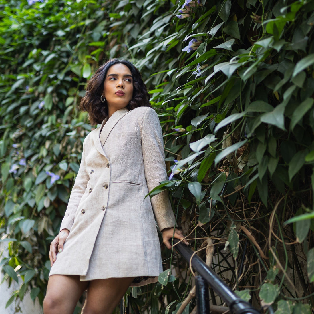 VANYA Beige Handloom Kala Cotton Blazer Dress