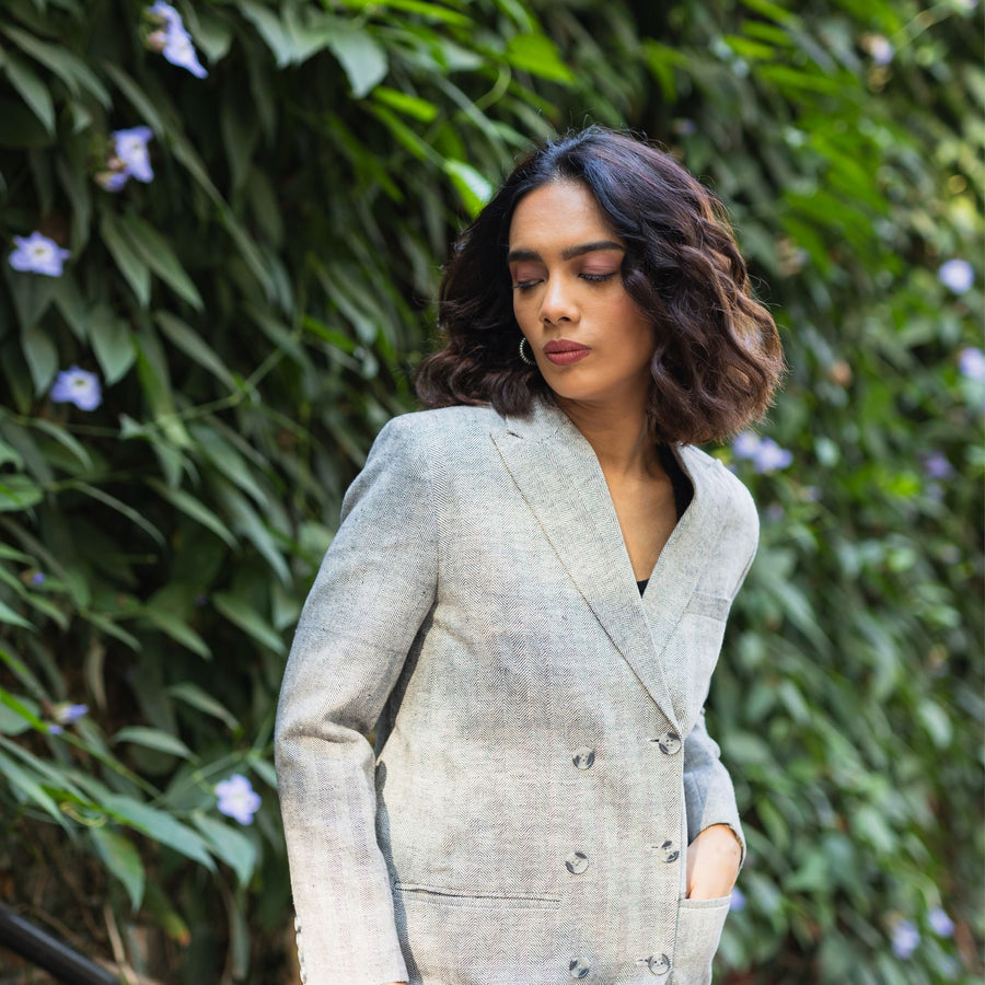 Zoya Grey Handloom Kala Cotton Blazer Dress