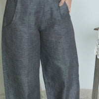 ISHANA Grey Navy Linen Trousers