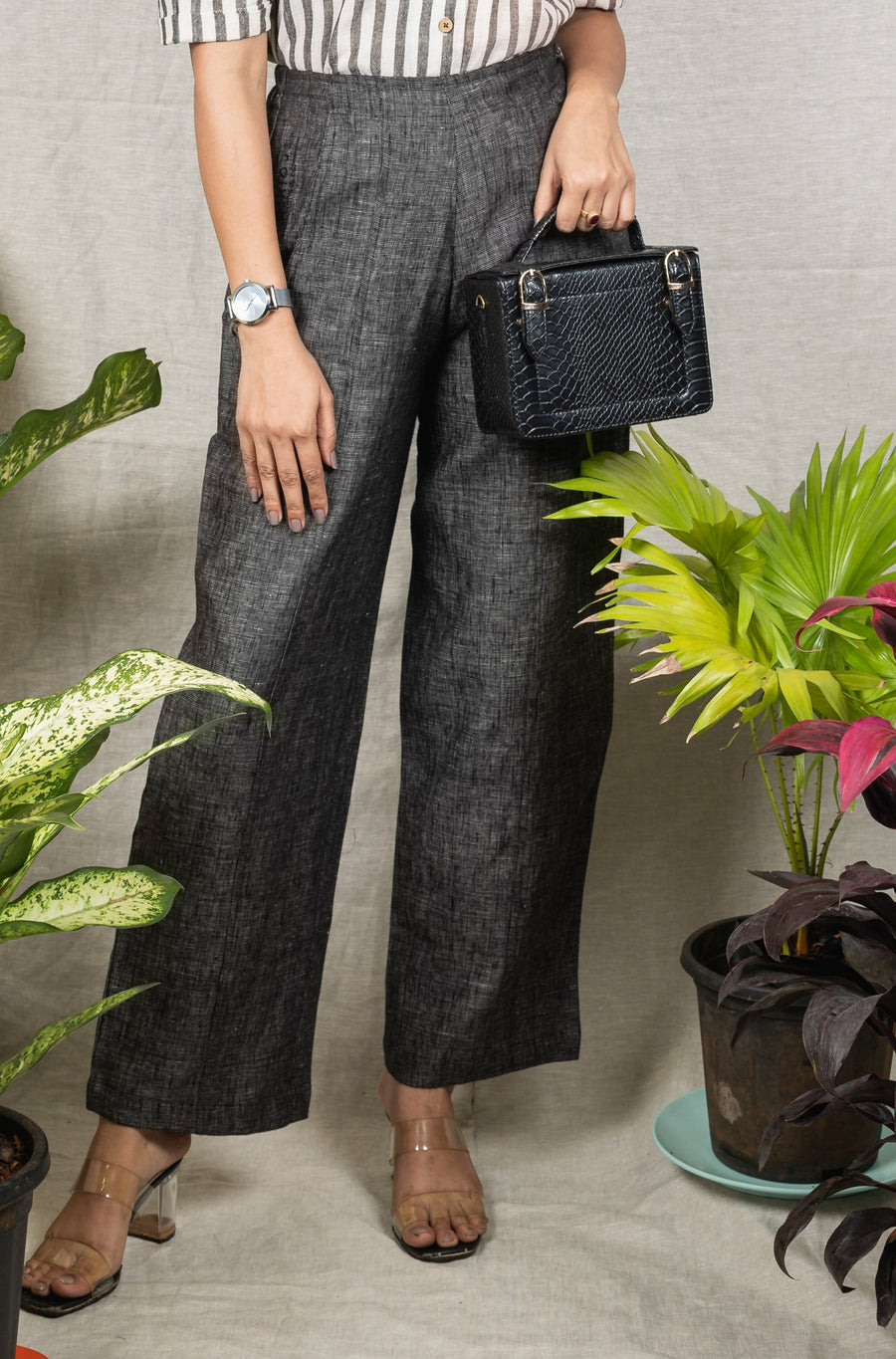 SERENA Dark Grey Linen Trousers