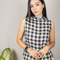 BEATRICE Black White Check Linen Shirt