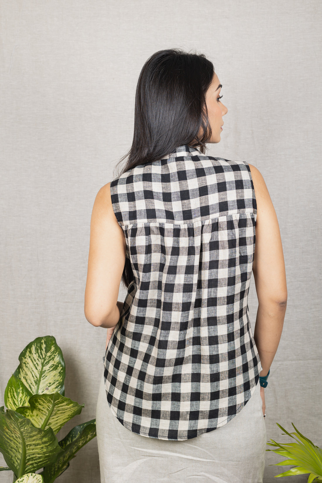 BEATRICE Black White Check Linen Shirt