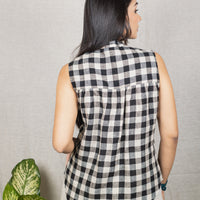 BEATRICE Black White Check Linen Shirt