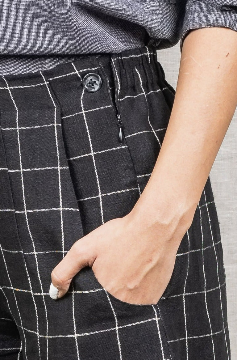 NOVA Black Check Linen Trousers
