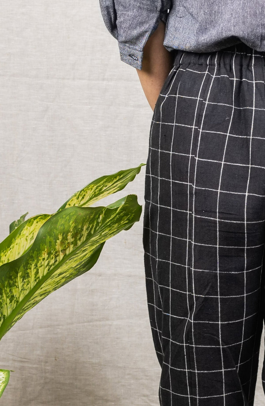 NOVA Black Check Linen Trousers