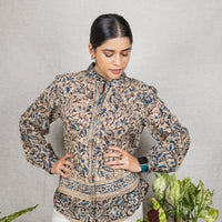 ANNORA Grey Blue Kalamkari Shirt