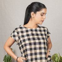 MIRABEL Black White Check  Handloom Linen Dress