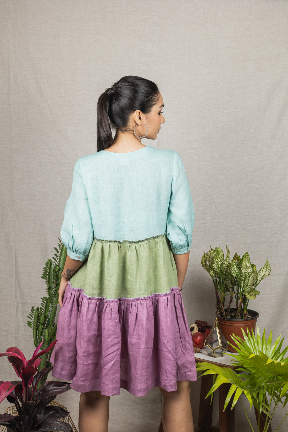 ZIA Blue Purple Colorblock Linen Dress