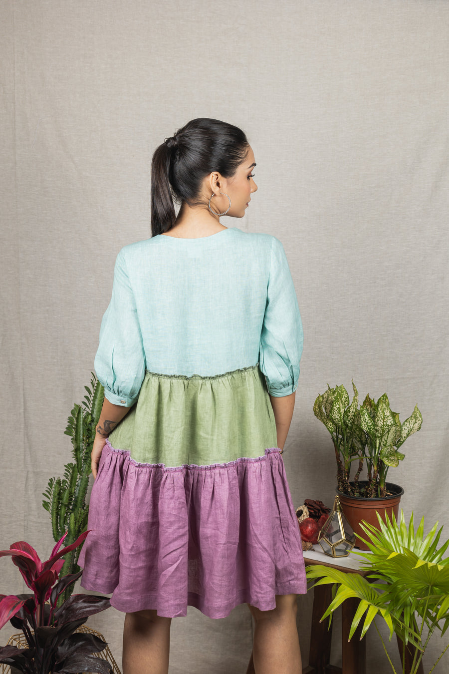 ZIA Blue Purple Colorblock Linen Dress