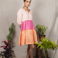 KAIA Peach Colorblock Linen Dress
