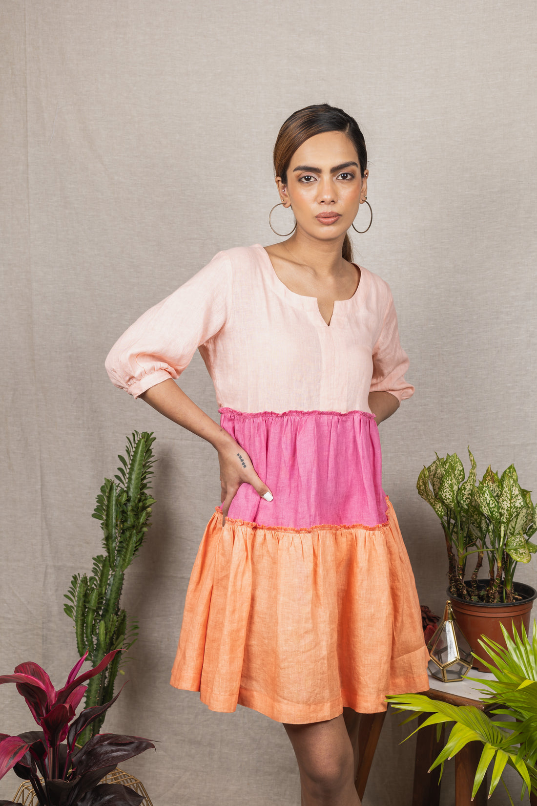 KAIA Peach Colorblock Linen Dress – INGINIOUS Clothing Co.