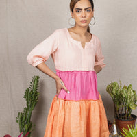 KAIA Peach Colorblock Linen Dress