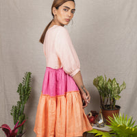 KAIA Peach Colorblock Linen Dress