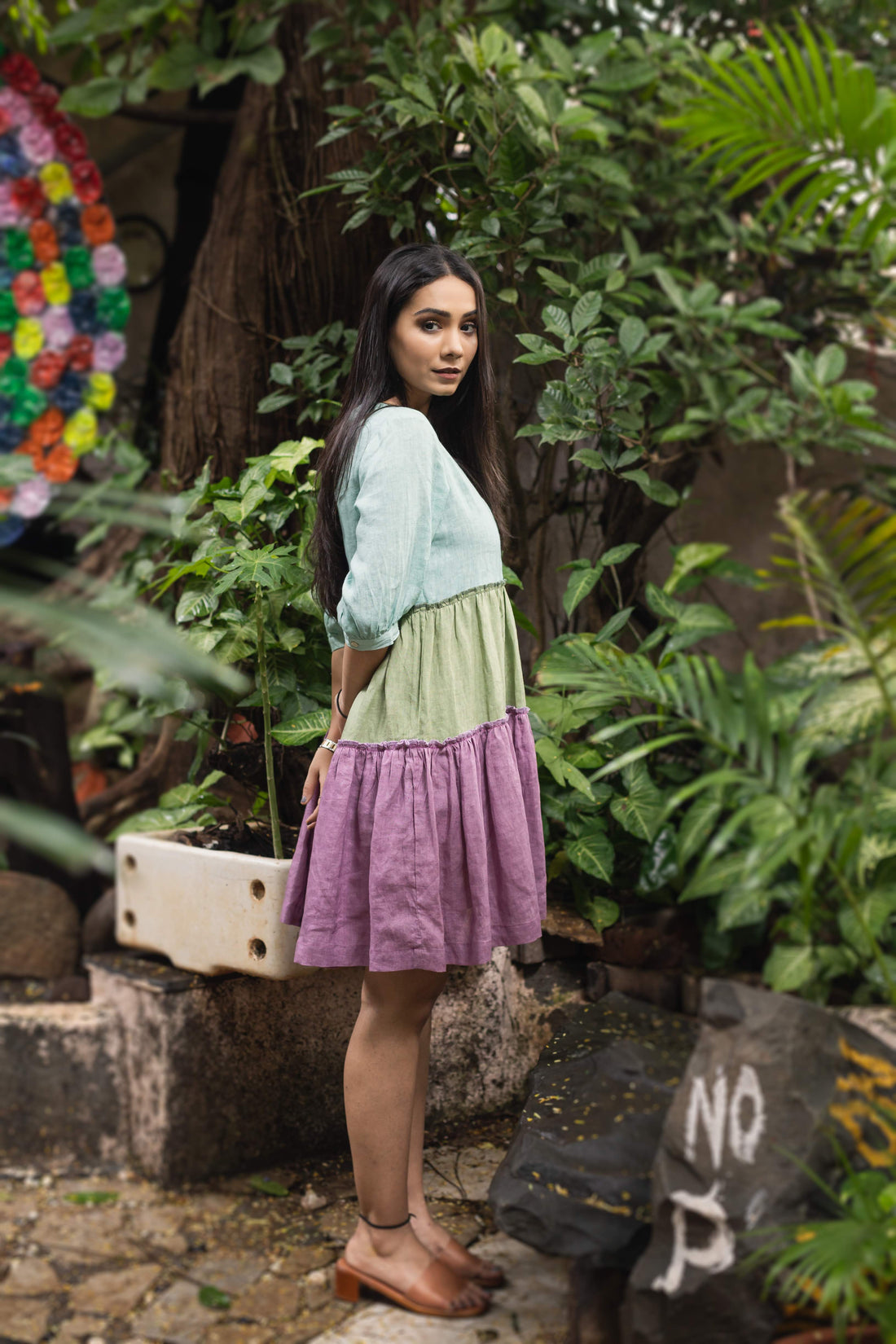 ZIA Blue Purple Colorblock Linen Dress