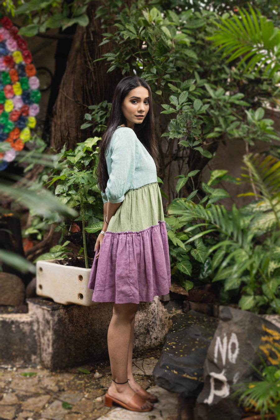 ZIA Blue Purple Colorblock Linen Dress