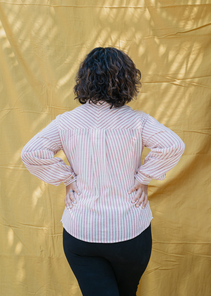 DANAE Red Beige Stripe Handloom Cotton Shirt