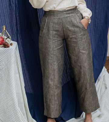 THEON Olive Green Linen Trousers
