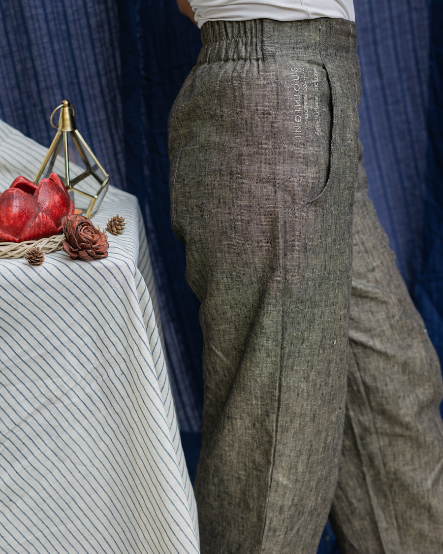 THEON Olive Green Linen Trousers