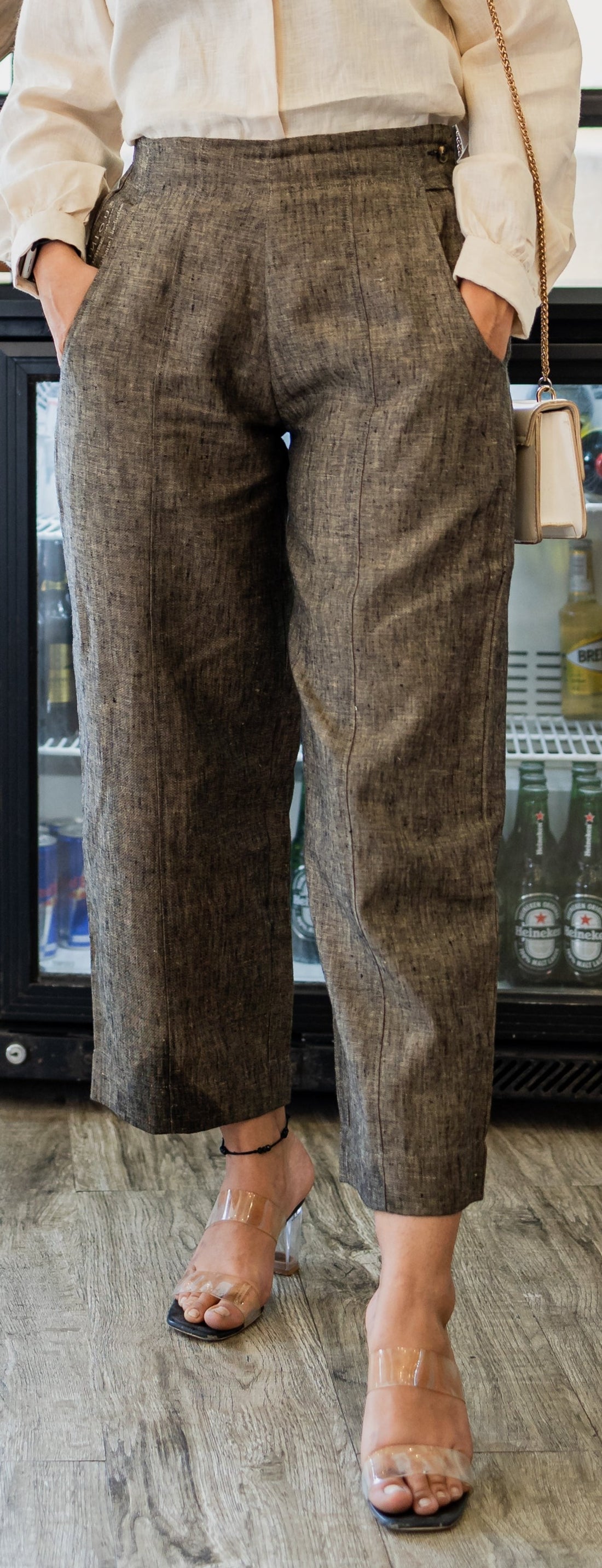 THEON Olive Green Linen Trousers