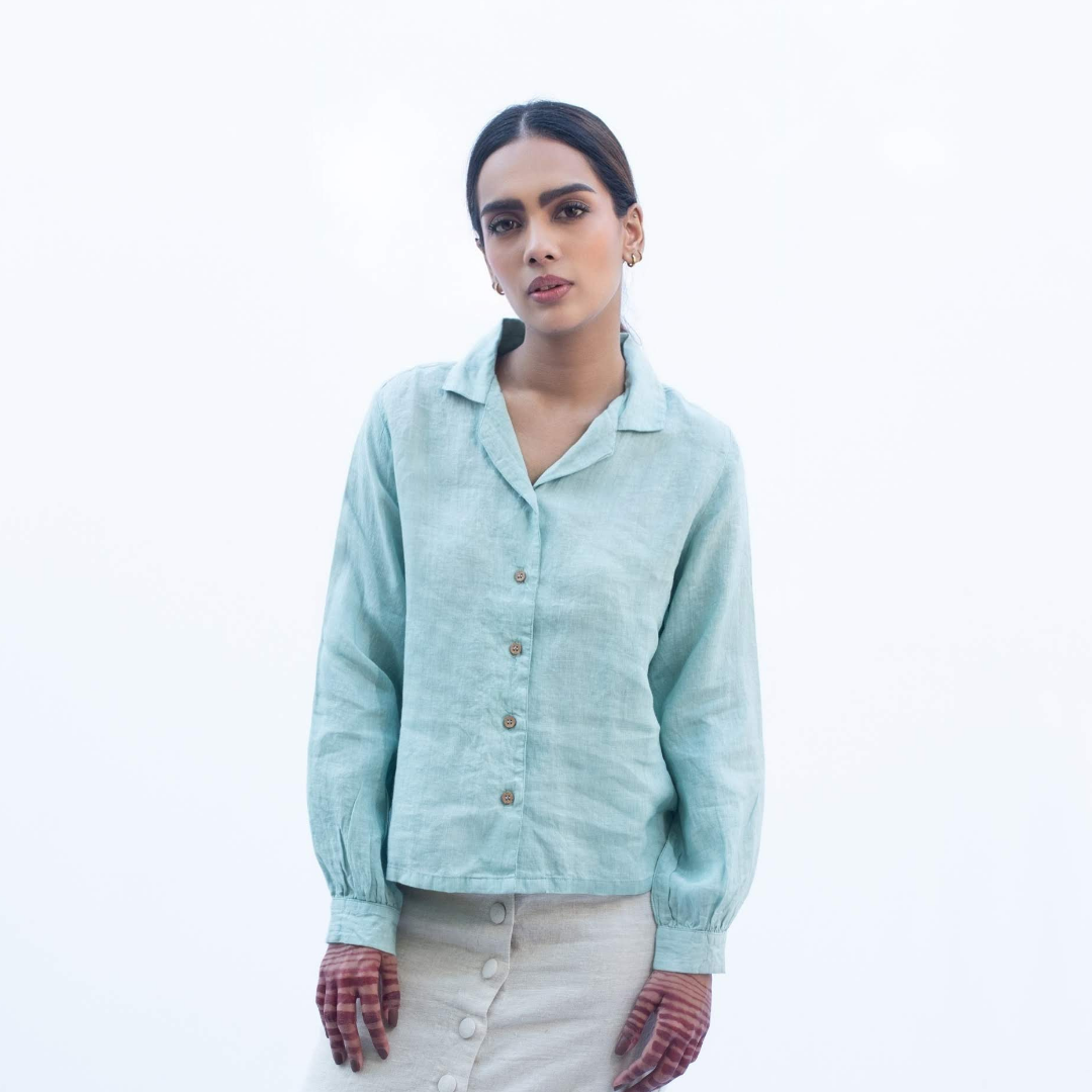 LS SEA GREEN Linen Shirt