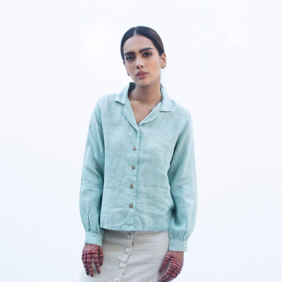 LS SEA GREEN Linen Shirt