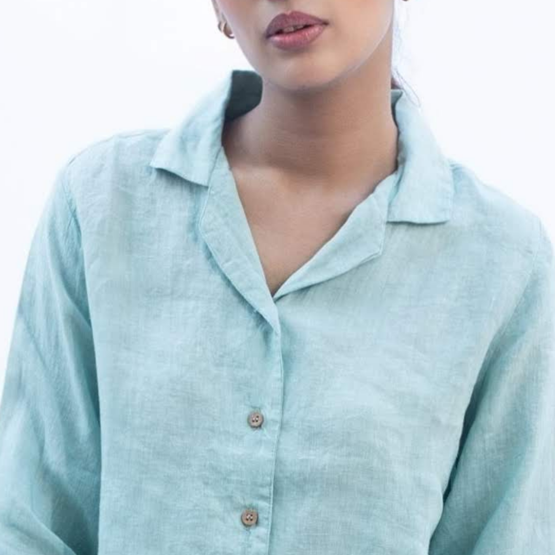 LS SEA GREEN Linen Shirt