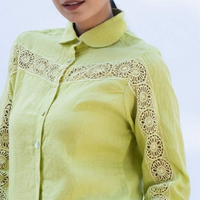 ANGIRA Lime Green lace insert Linen Shirt