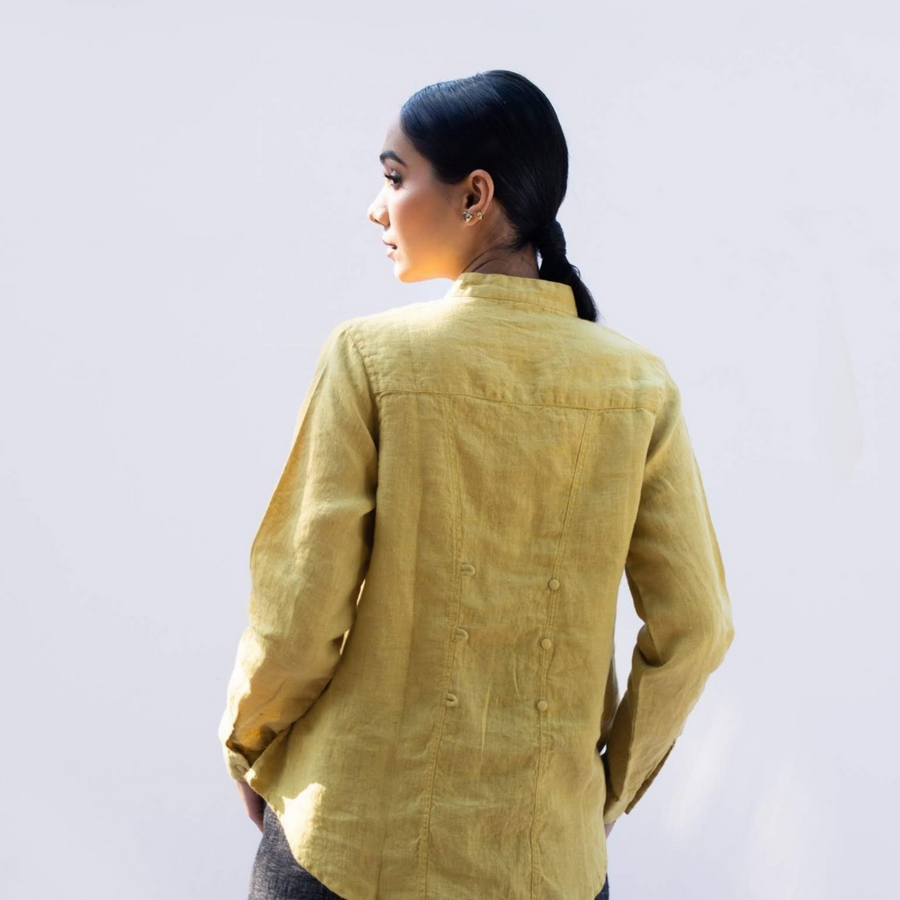 AKIRA Dull Yellow Pure Linen Shirt