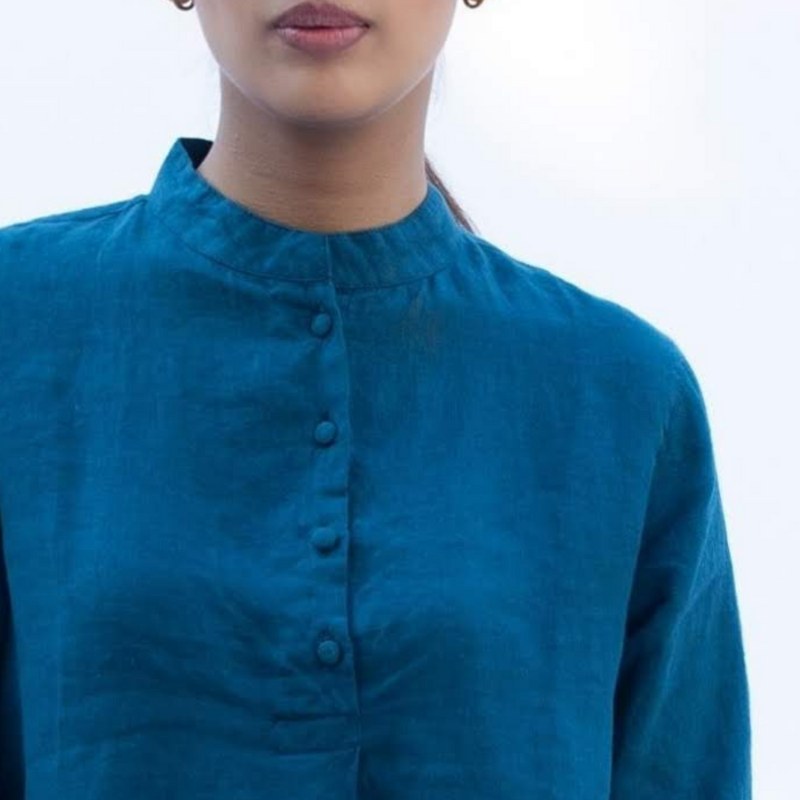 IPSITA Teal Blue Linen Shirt