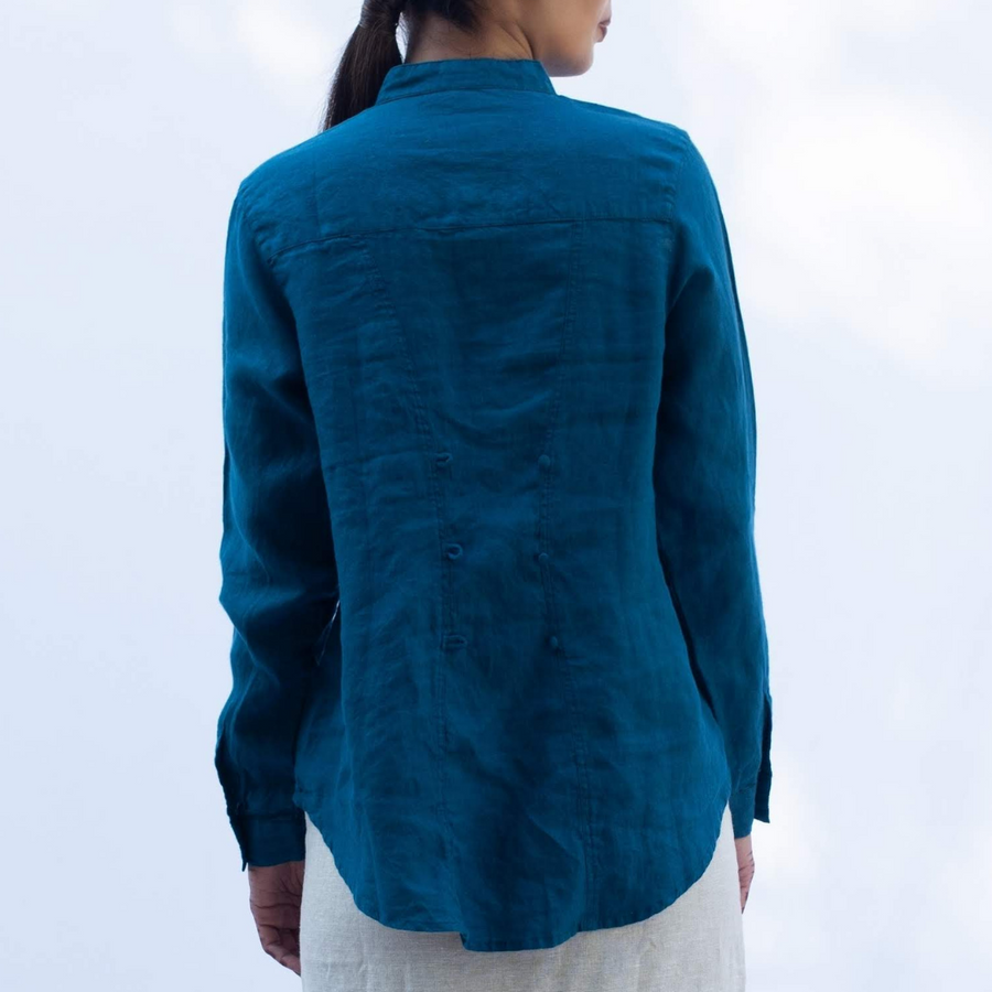 IPSITA Teal Blue Linen Shirt