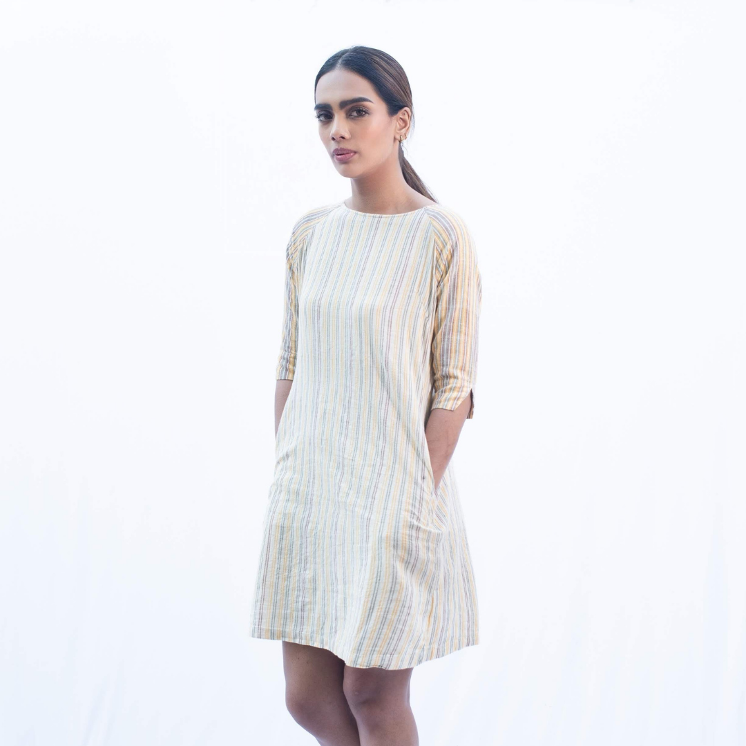 SIYA Yellow Stripe Kala Cotton Dress