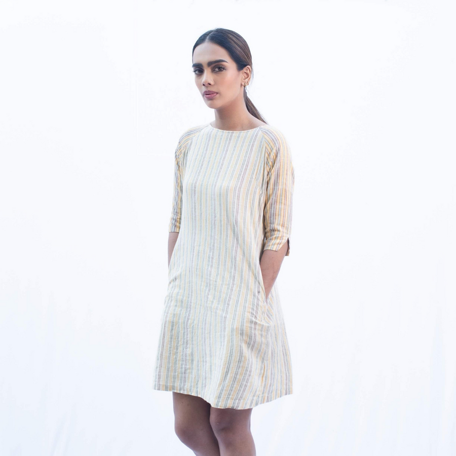 SIYA Yellow Stripe Kala Cotton Dress