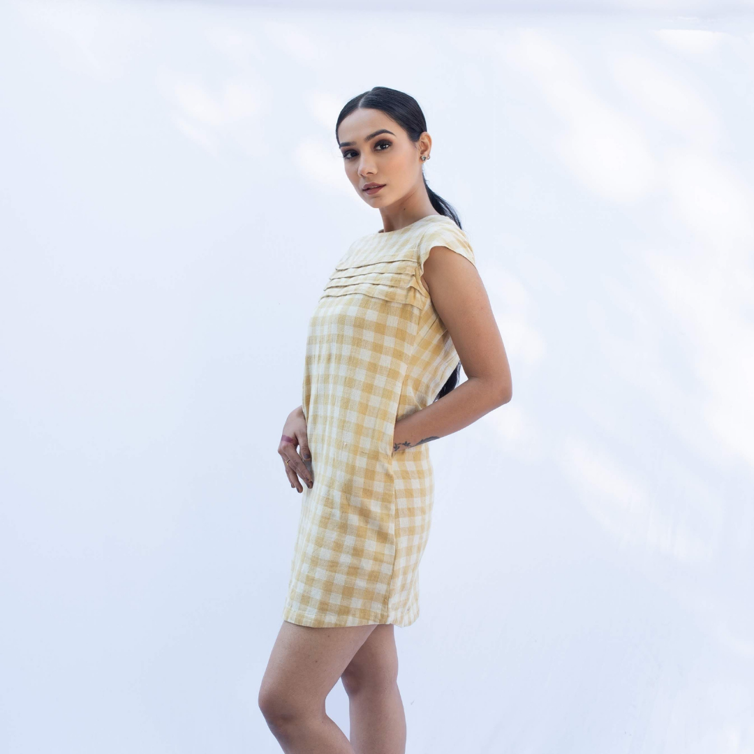 SOMA Yellow Check Kala Cotton Dress