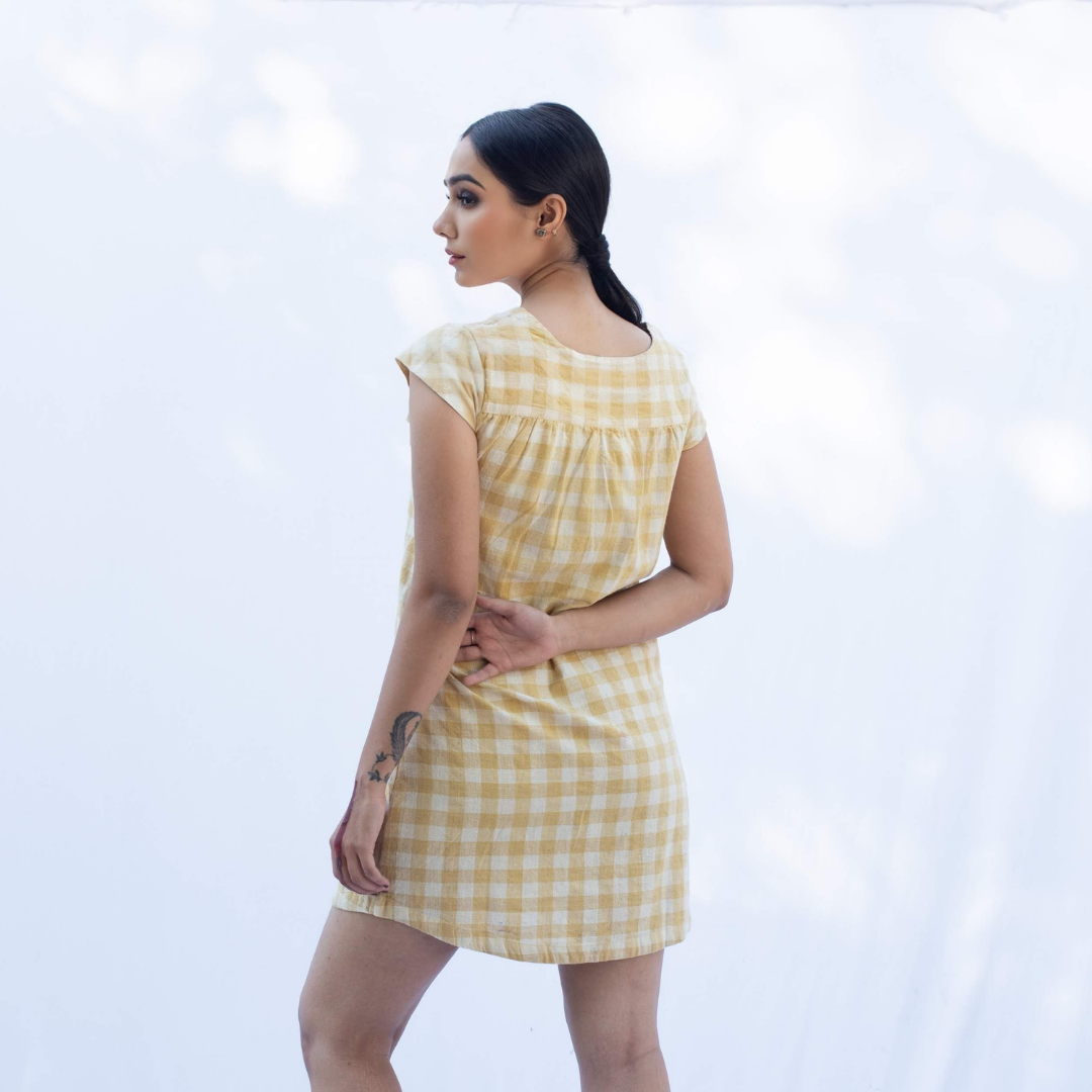 SOMA Yellow Check Kala Cotton Dress